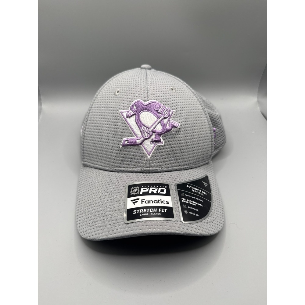 Pittsburgh Penguins Fanatics Hockey Fights Cancer Stretch Fit Hat Gray L/XL